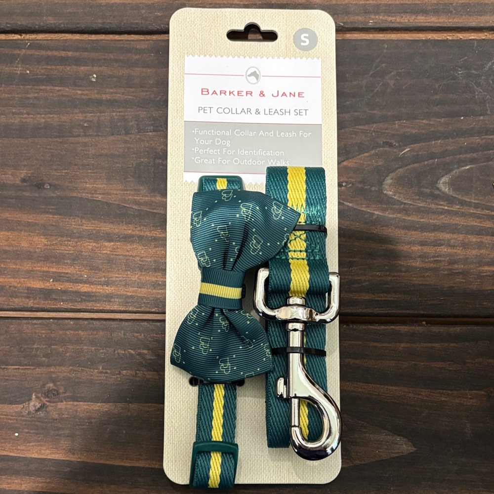 Green and Yellow Dog Collar & Leash Set